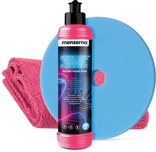 detailmate Auto Politur Bundle Wax Deluxe | Menzerna Lady Line - Power Lock Ultimate Protection 250ml + 1x menzerna Polierpad 150mm + 1x Poliertuch | Lady Edition Set Versiegelung Tiefenglanz
