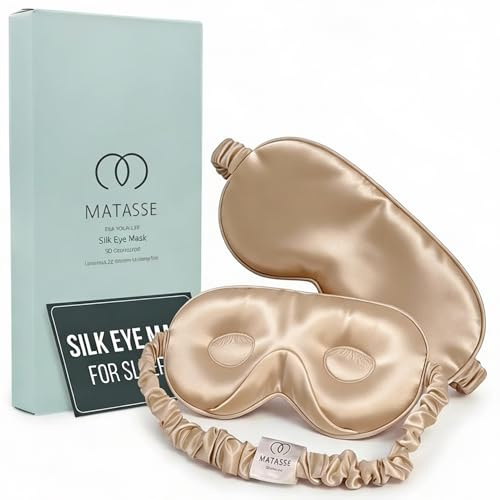 MATASSE Schlafmaske Seide 3D Aus 22 Momme Maulbeerseide Klasse 6A, Seiden Schlafmaske Mit Konturierten Augenmulden Für Damen Und Herren, Italienisches Design, Farbe: Champagner | 22 Mama, Klasse 6A
