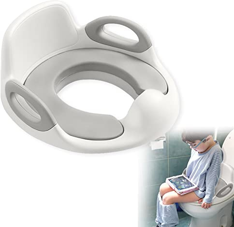 YARDIN Kinder Toilettensitz Baby Sitz Töpfchentrainer WC Aufsatz Potty Training Toilettentrainer mit Anti-Rutsch, Griffe und Rückenlehne Geeignet für die Meisten Standardtoiletten (Weiß und Grau)