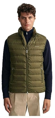 GANT Men's Lightly Padded Down Vest, Evening Blue, Juniper Green, M