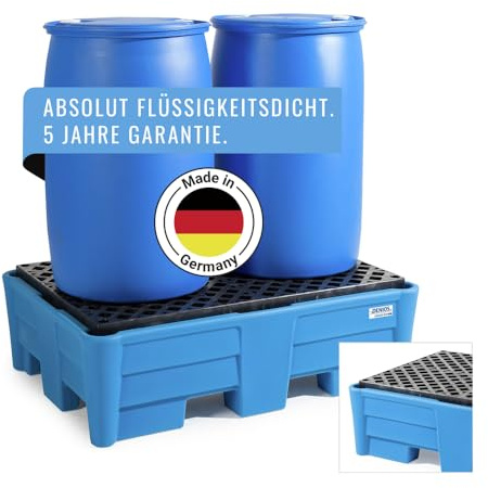 Auffangwanne classic-line aus Polyethylen (PE) für 2 Fässer, mit PE-Gitterrost, 1330x930x410