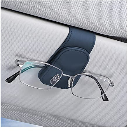 CGEAMDY Brillenhalter für Auto Sonnenblende, Auto Visier Brille Halterung, Magnetischer Leder Brillenhalter Clip, Ticket Karten Clip Brillen Halterung Geschenke (Blau)