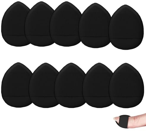 ieron 10 Stücke Mini Finger Puderquaste Weiche Make-up Puderquaste für Foundation Concealer Kosmetik Foundation Schwamm Mineral Pulver Nass Trocken Make-up Werkzeug (Schwarz)