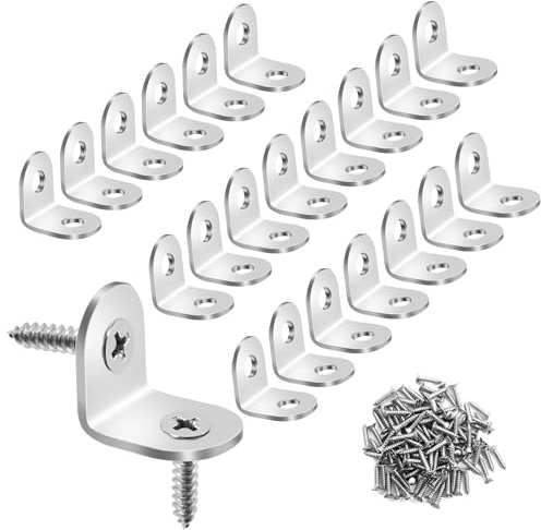 40 Pezzi Staffe Angolari in Metallo 90° 20x20mm, Piccole Staffe a L con 80 Viti, Staffe Angolari per Legno, Fissaggio per Mensole, Mobili, Scaffali, Squadretta Angolare per Tavoli e Sedie, Argento