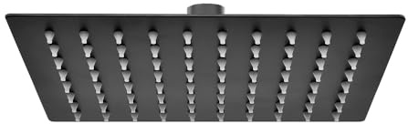 Soffione doccia rettangolare nero opaco 30x20 cm, in acciaio inox con supporto a snodo orientabile e ugelli anticalcare, spessore 6 mm