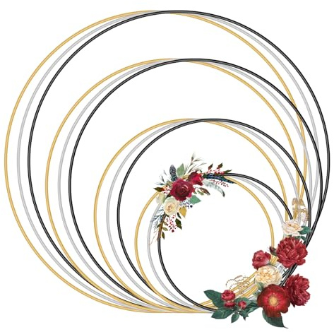 WestCH 12 Stück Metallring 3mm Dekoringe zum Hängen | Metallringe zum Basteln 5cm/10cm/15cm/20cm für Traumfänger Ringe,Makramee Ring, Hochzeitskranz,Wickeltechnik