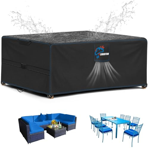 SIRUITON 300x200x90cm Funda Mesa Exterior Impermeable, Funda Muebles Exterior De Jardín con Salidas de Aire, Resistente Al Viento, Resistente a Los Rayos UV, Funda Mesa Jardin Oxford 520D