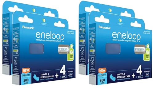 Eneloop Pack of 4 x 4 Ni-MH Micro AAA 800 mAh Rechargeable Batteries + Storage Box