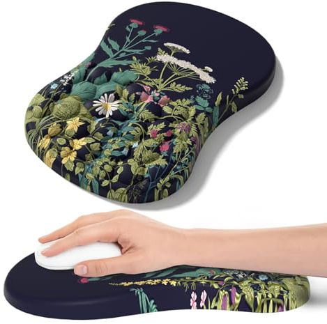 Tappetino per mouse con poggiapolsi, tappetino ergonomico per alleviare il dolore nel tunnel carpale, memory foam con base in gomma antiscivolo, per computer, laptop, desktop (fiore)