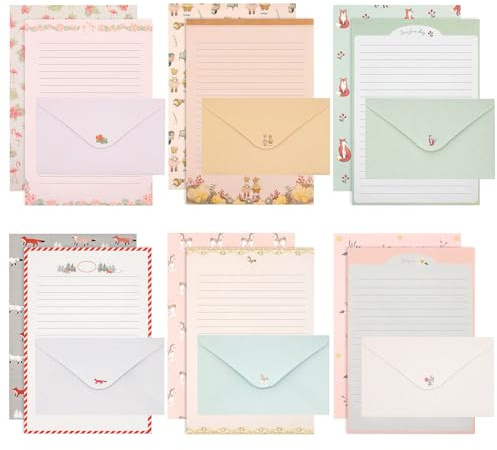 KSIWRE 54 PCS Stationery Set with Envelopes,36 Writing Paper+18 Envelopes,Cute Lined Stationery Paper for Writing Letters Invitations Poem Office School Supplies
