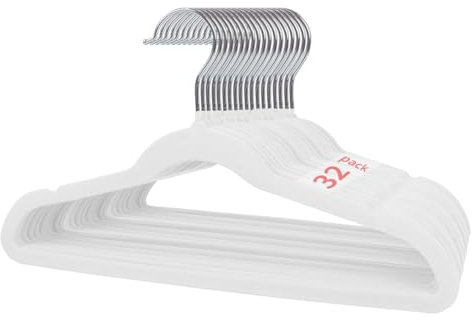 Stormix Kinder Kleiderbügel 32er-Pack, 35cm rutschfeste Kleiderbügel für Kinder, Samt-Kleiderbügel mit Schulterkerben für den Kleiderschrank Weiß