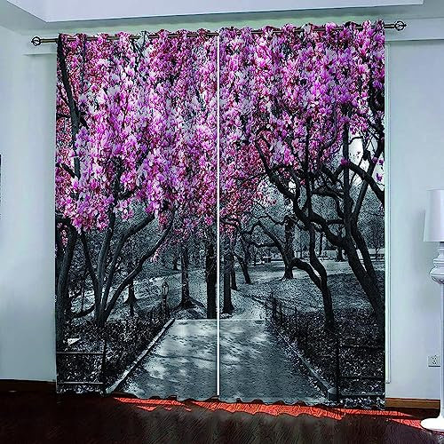 Vorhang, Kinderzimmer, 3D Lila Blumenwald Kindervorhänge Mit Ösen, Polyestervorhänge, Wärmeschutzvorhang, Blickdichter Vorhang Mit Ösen, Kindervorhänge Für Wohnzimmer, Schlafz-7R1J3X3E1R1