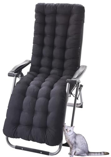 HonunGron Cojines para Tumbona Acolchada de Exterior 170 × 48cm Suave y Cómodo Cojín Reclinable - Colchóneta para Tumbonas de Jardín, Terraza, Balcón y Playa (Negro)