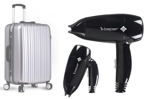 BEPER P301ASC100 Phon da viaggio, 1200W, Asciugacapelli pieghevole, 3 Temperature, 2 Velocità, Phon Piccolo e Leggero, Nero