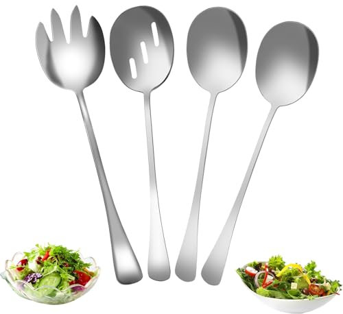 XNJIHWA 4 Piezas Cuchara y Tenedor para Ensalada Servidores para Ensaladas Acero Inoxidable Cubiertos para Ensalada Asas Largas 28cm,para Fiestas,Buffets,Cenas