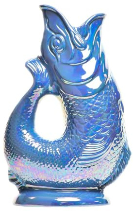 The Original Gluggle Jug - Sea Blue Lustre Glug Jug in XL, 28cm 1.4L - Gug Glug Fish Shaped Jug - Decorative Glugging Water, Cocktail, Wine & Gin Pitcher, Decanter or Vase - Hand Made in Britain