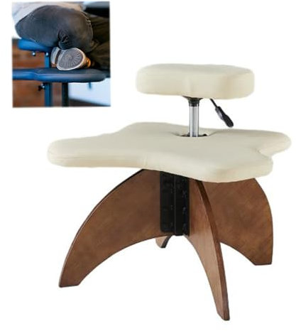 Ergonomischer Stabilitäts-Kniestuhl mit Holzbeinen für Meditation, ADHS, Linderung von Rücken- und Beinschmerzen (Farbe: Beige-Weiß)