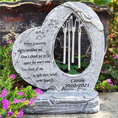 Pfote druckt Haustier Hund Gedenksteine mit Wind Chimes, Verlust von Hund Sympathie Andenken Haustier Hund Memorial, Herz geformte Haustier Hund Grabstein Grabmarker für Garten Yard Patio Rasen Dekor
