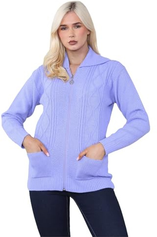 janisramone® Zipper Long Sleeve Cardigans for Women UK, Knitted Sweaters | Long Sleeves Zip Closure Side Pockets, Knitted Cardigans for Women UK, Winter Ladies Cardigans, Casual Soft Knitwear Sweaters