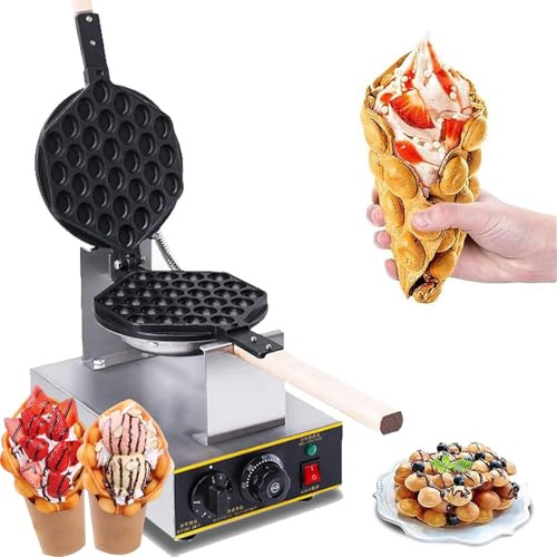 Gaufrier à Bulles, Machine à gâteau aux œufs électrique 1400 W avec température réglable de 50 à 250 °C, gaufrier Commercial Rotatif à 180 ° pour Restaurant, Magasin de Desserts Single