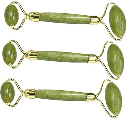 Ipetboom 3stücke Jade Gesicht Roller Massagegerät Hautpflege Werkzeug Grün Rollenmassager Gesichtsmassagerad Zubehör