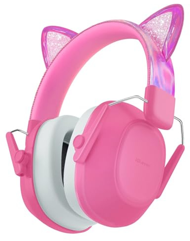 iClever Ear Defenders Children, SNR 29dB Safety Noise Reduction Ear Protectors Autism & Concentration Aid, Noise Cancelling Headphones for Kids, Kids Ear Defenders for Fireworks, Concerts, Cat Ears