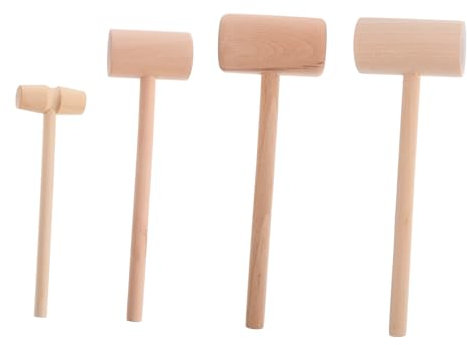 TOYANDONA Wooden Crab Mallets and Lobster Cracking Hammers 4pcs Set Natural Wood Seafood Shellfish Hammer Cake Mallets for Dining and Beach Use
