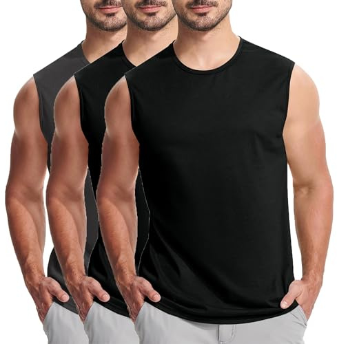 KOG 3er Pack Unterhemd Herren Tank Top Sport Tanktop Sommer Muskelshirt Ärmelloses Tee Einfarbig Shirts Fitness Baumwolle Tshirt T-Shirt Gym Oberteil Teenager Slim Fit Tshirts Casual Tee T-Shirt