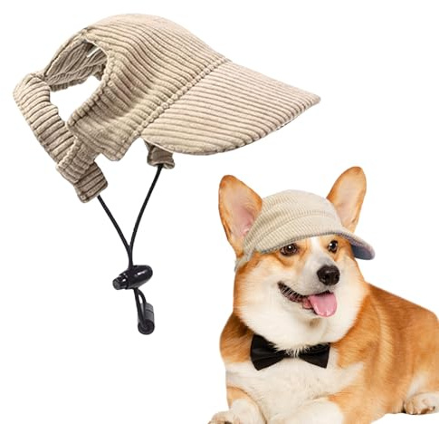 Voarge Hunde Baseballmütze, Verstellbar Hundecap mit Ohrlöchern Sonnenhut Sommer Reise Hut, Cord, atmungsaktiv, Hunde-Sonnenhut (Khaki, L)