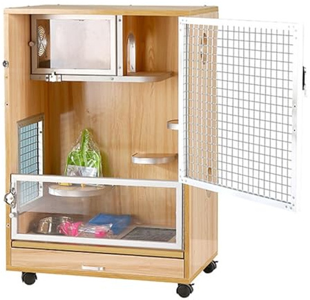 Cage à chinchilla – Cage anti-mastication pour rats avec portes avant, bol de nourriture, bouteille d'eau, plateaux coulissants et roulettes pivotantes pour petits animaux de compagnie (60 x 40 x 80