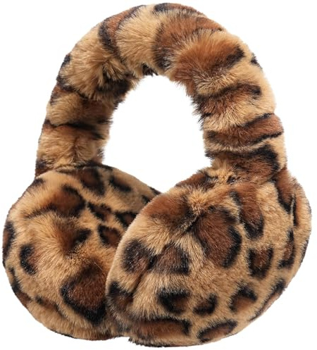 SUNBORRY Winter Ohrenschützer für Damen, Faltbar, Verstellbar, Warm, Atmungsaktiv, Plüsch Ohrwärmer mit Leopardenmuster