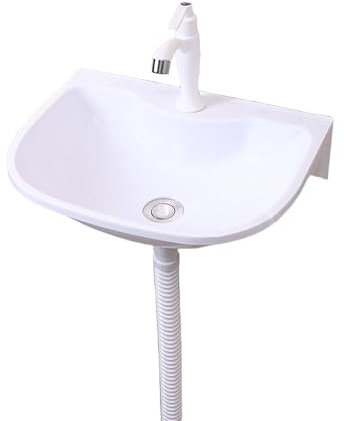Lave Main Montage Mural, Lave Mains Plastic, Lavabo Salle De Bains Suspendu 41x31x14 cm Pour Salle De Bain Vestiaires ou Buanderies Garage Cabine de Toilette Blanc D Plastique Robinet