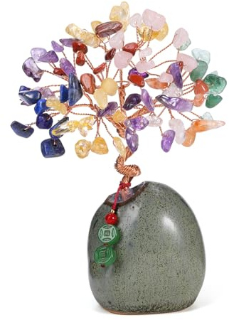 JSDDE Feng Shui Baum mit Keramikbasis Edelsteine Chakra Baum Geldbaum Lebensbaum Deko Kristallbaum Glücksbringer spirituelle Geschenke