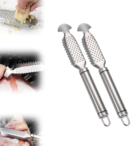 Squamatore professionale 2 in 1 in acciaio inox per pesce - Squamatore e grattugia per zenzero/aglio - Strumento multiuso per cucina/pesca