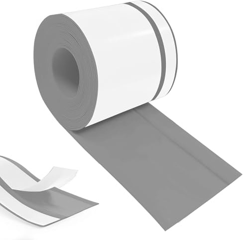Hengrongshen Plinthe Souple PVC Autoadhésive 90 mm x 20 mm x 12 m, Imperméable Anti-Moisissures Résistante à l'Huile, pour Cuisine Salle de Bain Chambre Garage (Gris)