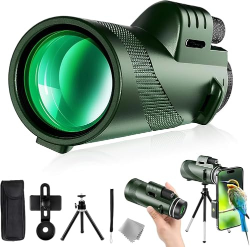 Divons Télescope monoculaire 12 x 50 avec Adaptateur pour Smartphone trépied et Sac Portable, monoculaire de Vision Plus Grande pour Adultes avec Prisme BAK4 et lentille FMC (Vert)