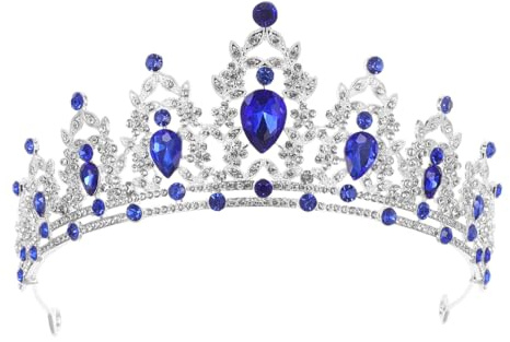 balacoo Krone Silber Blau Barocke Tiara Mit Blauen Steinen Diadem Für Frauen Braut Quinceañera Abschlussball Und Besondere Anlässe Haarschmuck 1 X Kronentiara