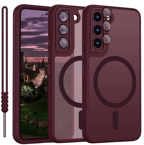 YUANDMI für Samsung Galaxy S22 Hülle kompatible mit MagSafe Dunkel Rot | Handyhülle für Samsung Galaxy S22 Magnetisch Matte Touch Kameraschutz, rutschfest Kratzfest Schutz Stoßfest