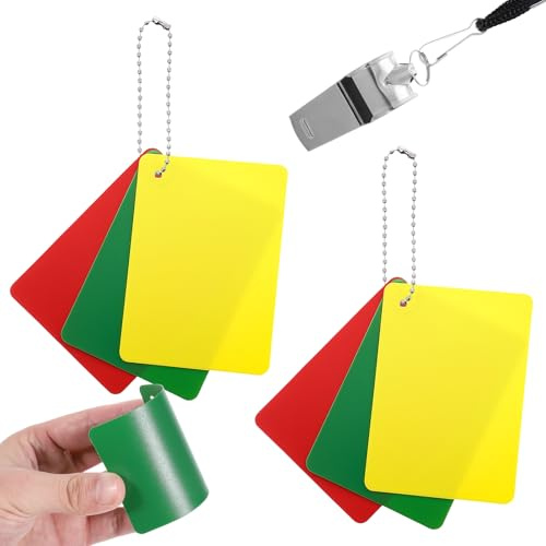 Xelsluthe 2 Sets Referee Cards Metal Referee Whistle Referees Penalty Cards Football Referees Card Sets Green Red and Yellow Warning Ejection Delay for Sports Volleyball Game Officials