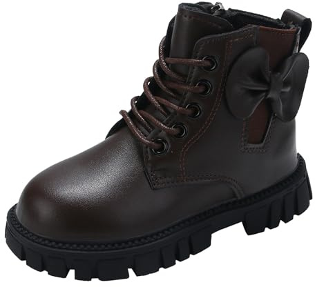 Bottes d'hiver pour filles - Chaussures à talon épais - Semelle souple confortable - Nude, marron, 27 EU