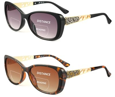 JM Bifokale Lesesonnenbrille Damen quadratische Sonnenbrille Farbverlauf | Modische, Outdoor-Lesebrille