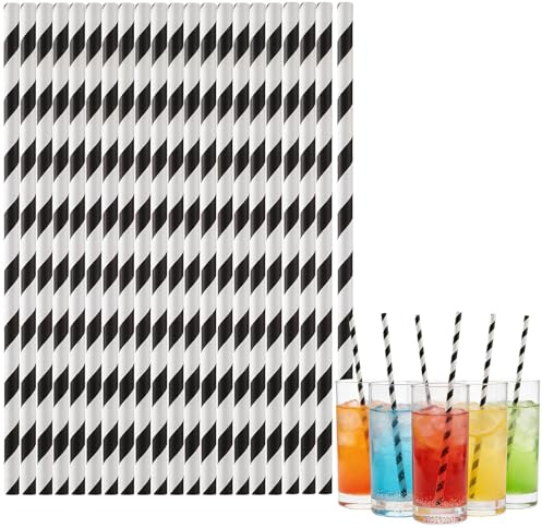 100Pcs Striped Paper Drinking Straws,Paper Straws Black for Drinking,Disposable Straw for Wedding Birthday Party,Cocktails Juice Coffee Cold Drinks and DIY Decoration Restaurant Straw