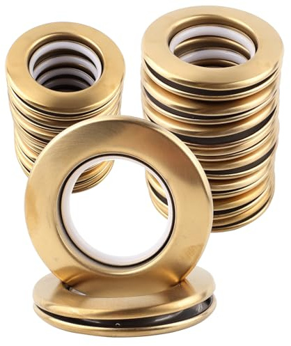 KEJNYT 12 Pcs Stainless Curtain Rings Eyelets, Inner Diameter 1-9/16 inch (40mm-75mm) Stainless Metal Curtain Grommets Rings Silence Roman Ring Eyelet for Curtains Drape (Gold, 12-Pack)