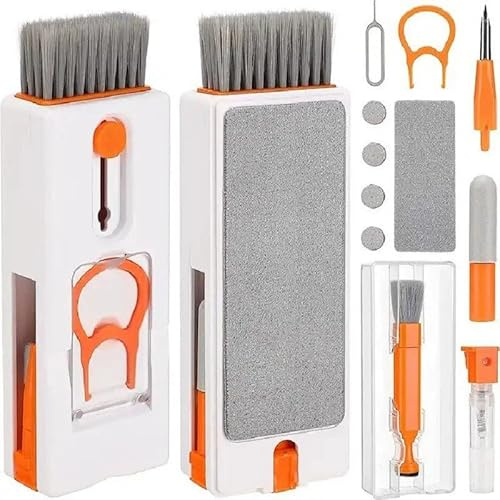NINMORTH Kit de limpieza de computadora 11 en 1 con bolígrafo de auriculares, limpiador de teclado, cepillo de cámara, SIM, extractor de teclas y soporte para teléfono, color blanco
