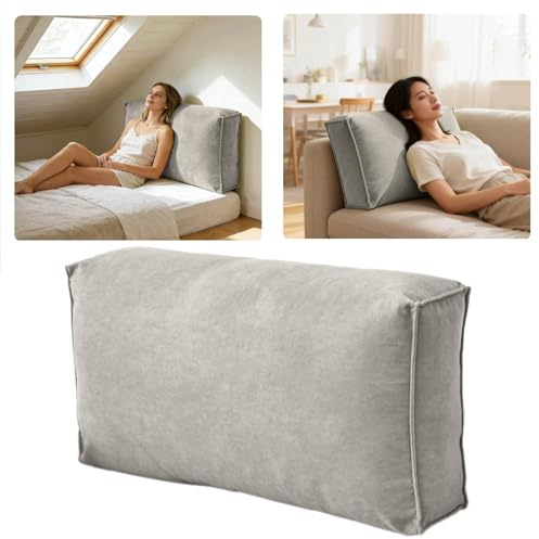 Rectangular Large Sofa Cushion, Couch Back Cushion Pillows, Decorative Throw Pillows with Removable Velvet Cover, Comfort Reading Pillow, Lumbar Support Pillow for Sofa Bedside (Light Grey_60x45x12cm)