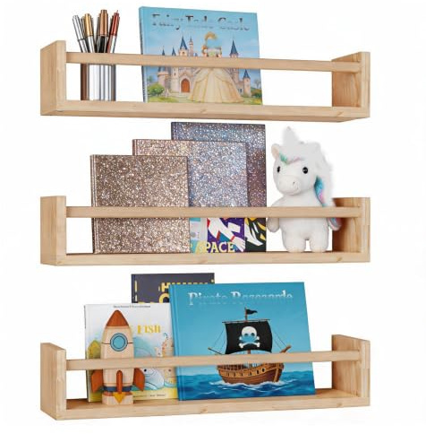 BUERPINKING Estantería para niños, 3 unidades de 42 cm, estantería de pared para habitación infantil, estantería flotante, estantería de madera, juego de pared para salón, cocina, estudio, decoración
