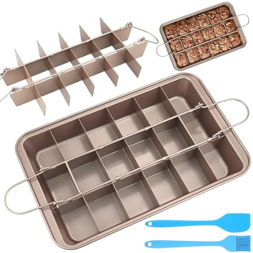 Brownie Pan with Dividers, Square 18-Cavity Brownie Tin, Non-Stick Carbon Steel Baking Tray, Brownies Cutter Removable Base, Quick Heating Bakeware for Perfectly Sliced Brownies - 12 x 8 inch
