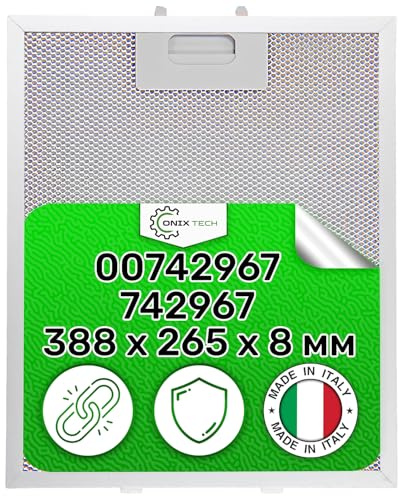 Filtro Campana Extractora Metálico 388x265x8mm 00742967 742967 para Bosch | para Balay para Constructa para Siemens para Neff - Garantía de 5 Años - MADE IN ITALY - ONIX TECH