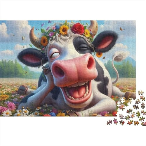 Mucca Pastorale Puzzle 1000 Pezzi Carta per Adulti Stile Prato Fiorito Gioco di Puzzle 1000 Pezzi Decorazione Relax Famiglia Regalo 38x26cm/1000pcs
