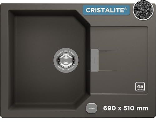 SCHOCK Küchenspüle Manhattan D-100S in Asphalt I Granitspüle mit Abtropffläche I Einbauspüle für 45 cm Unterschrank I kratzfeste Cristalite Spüle I pflegeleichte Design Spüle mit Excenterbedienung